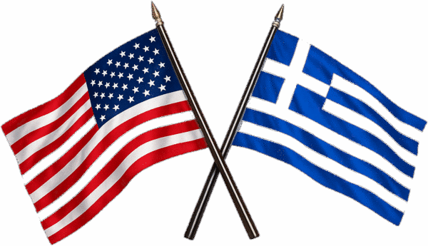 The American and Greek flags crossed together